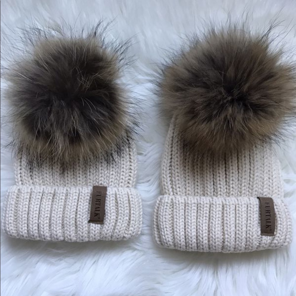 real fur pom pom kids hats